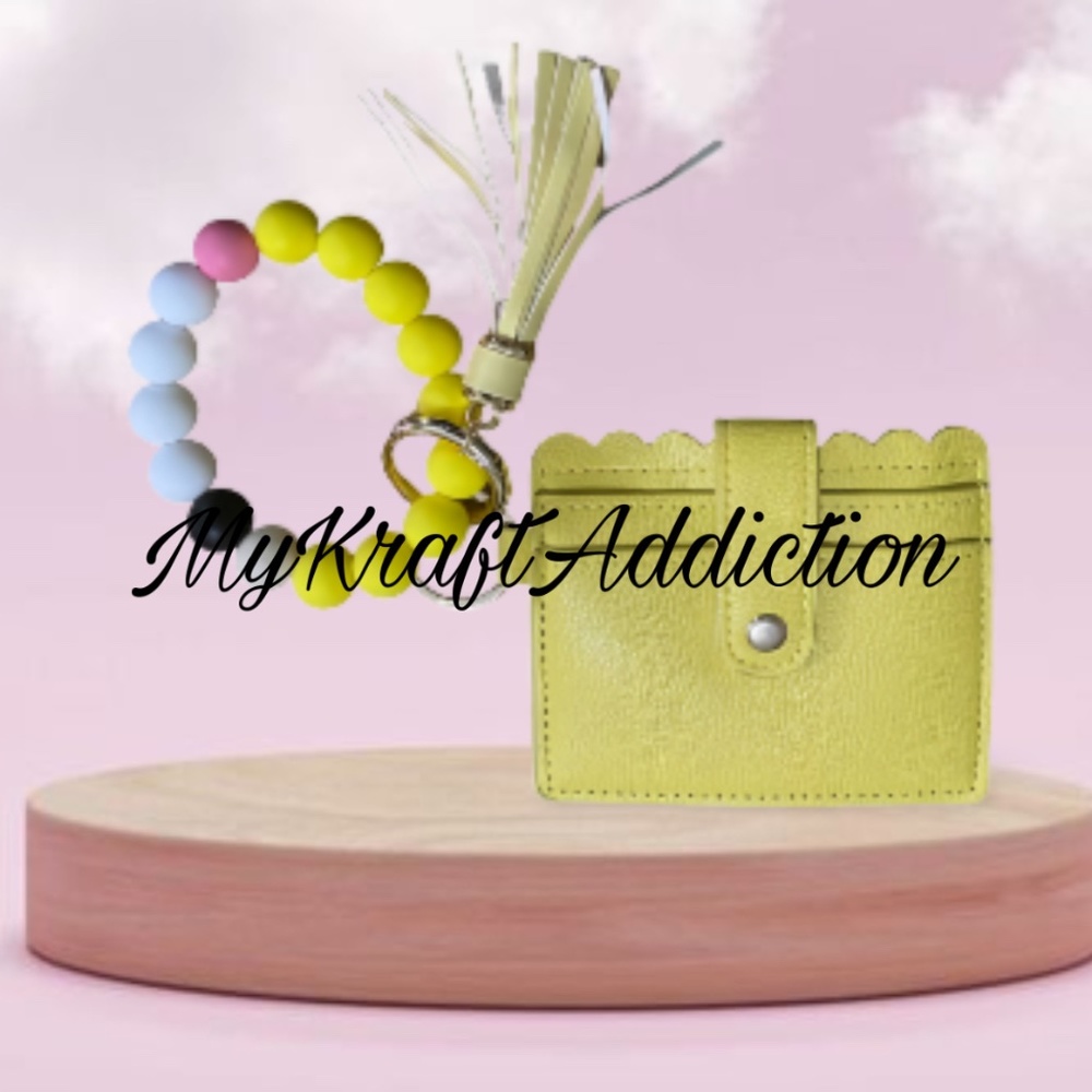Silicone bead Wristlet Card wallet keychain